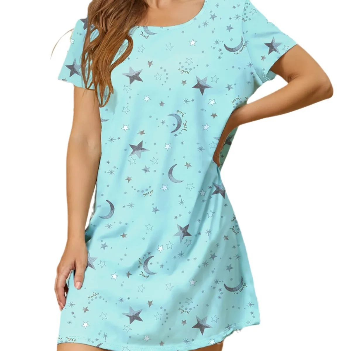 Spring and summer new European and American home nightgown crew neck dress casual printed women's clothing night women sleepwear