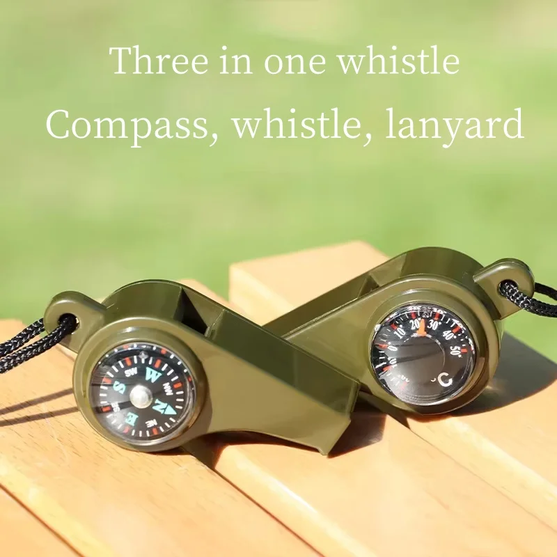 Outdoor multifunctional survival whistle three in one high decibel whistle, compass, hanging rope, portable for outdoor use