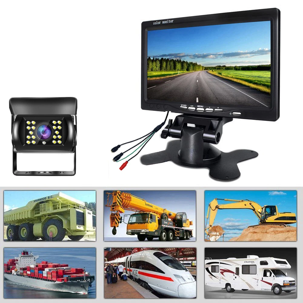Podofo 2 قطعة كاميرا الرؤية الخلفية 7 "سيارة احتياطية رصد الرؤية الخلفية عدة نظام ركن السيارة لشاحنة RV حافلة فان مع IP66 مقاوم للماء #3