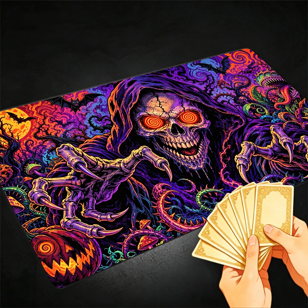 Terrifying Skeleton Man TCG Playmat Magic Playmat Gathering Gaming Mat with Stitched Edge Anti-slip base Trading Card Game