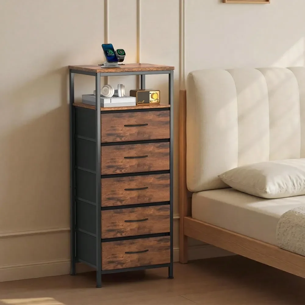 

Nightstand With USB And TypeC Charging Station, Bedroom End Table With Power Outlets, Adjustable Feet, Variable Light Strip Rus