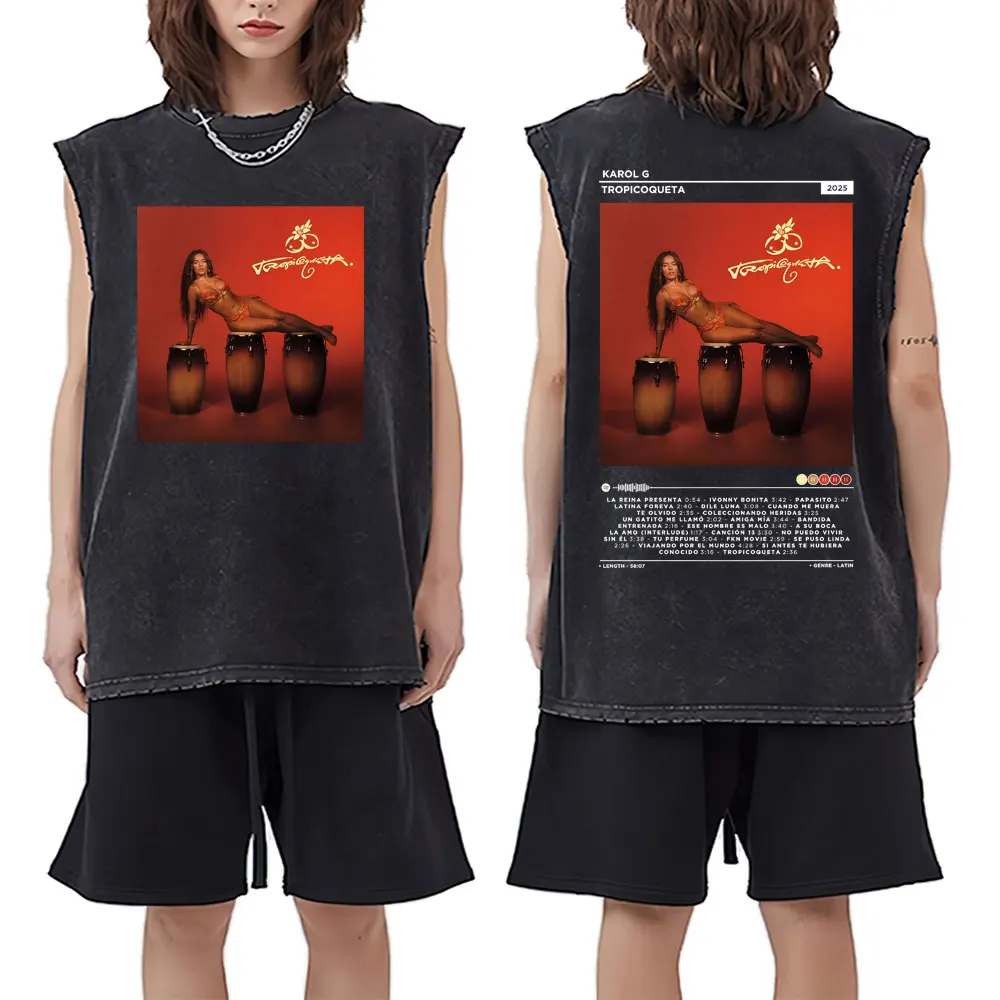 

Karol G Tropicoqueta 2025 New Album Graphic Washed Tank Tops Unisex Fashion Oversized Sleeveless Vest Men Women Clothing Tshirt