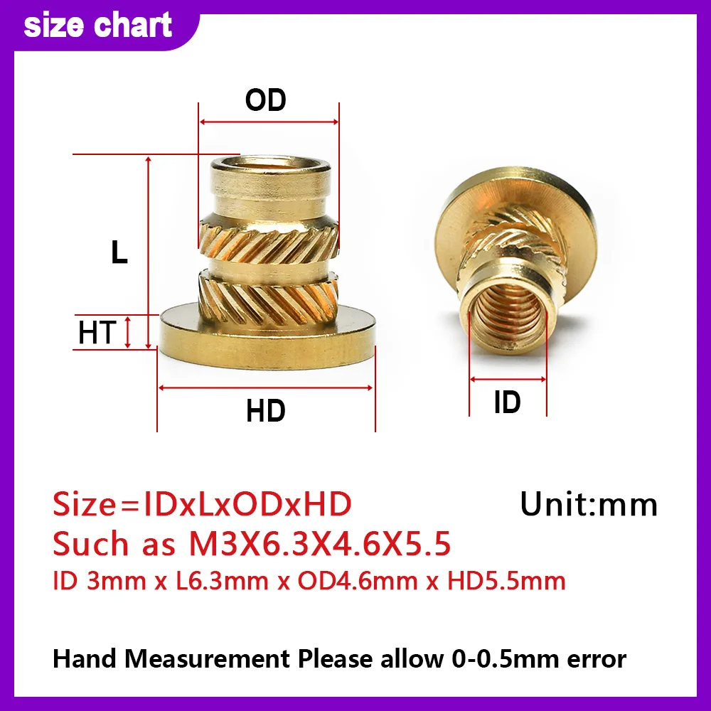 Flange Insert Nut Kit Brass Metric Threaded sert Hot Melt Heating Embedded Injection 3D Printer Insertnut M2 M2.5 M3 M4 M5 M6M8