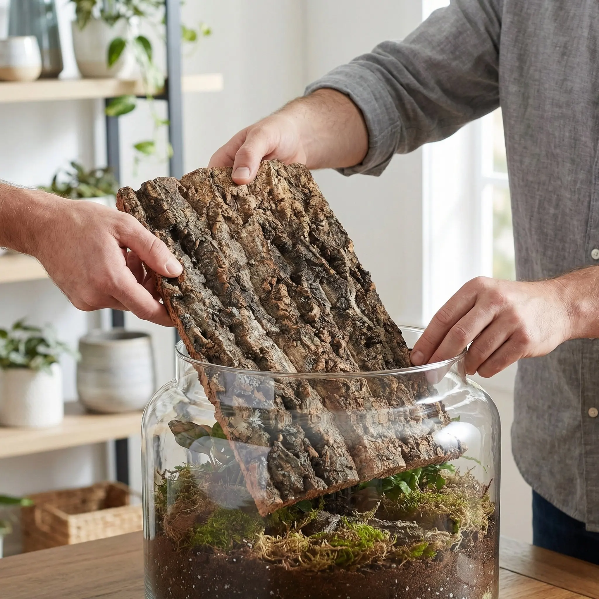 3Pcs Reptile Tree Bark Climbing Platform Natural Terrarium Background Realistic Cork Bark Tank Decor Terrarium Background