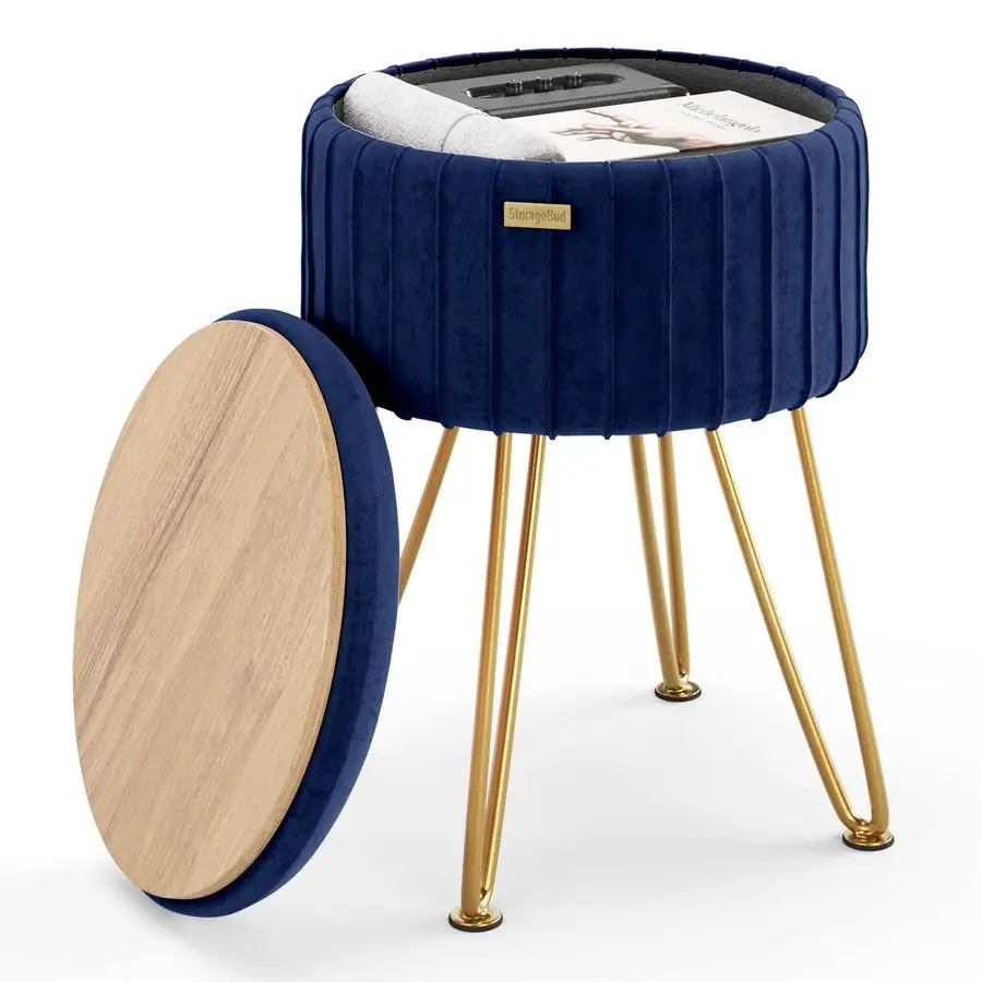 

Круглый пуф с отсеком для хранения, плиссированный велюровый пуф-оттоманка, подставка для ног, табурет для макияжа, маленький пуф-оттоманка для отдыха ног