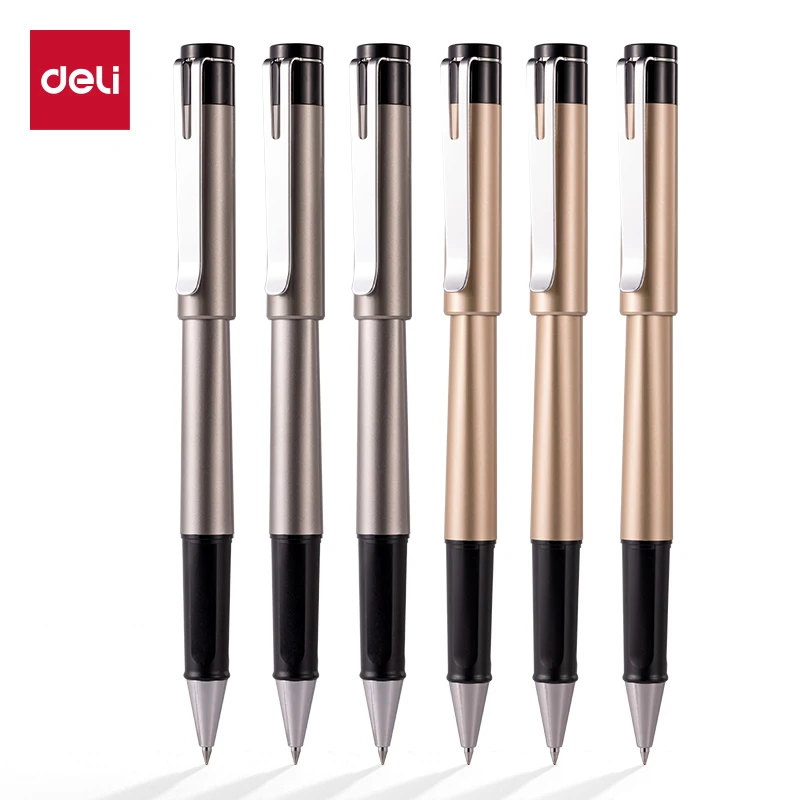 Deli S95 Metal Gel Pens 0.5mm Bullet Tip Black Ink Smooth Writing Non-Slip Grip Office Student Business Stationery 12Pcs Pack