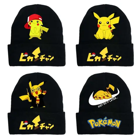 Pokemon Pikachu Stickade Mössor Barn Mössor Tecknad Anime Grafiskt Tryck Kepsar Värmebevarande Bekväma Födelsedagsfestpresenter 6 best sales motorhuv pikachu - №5