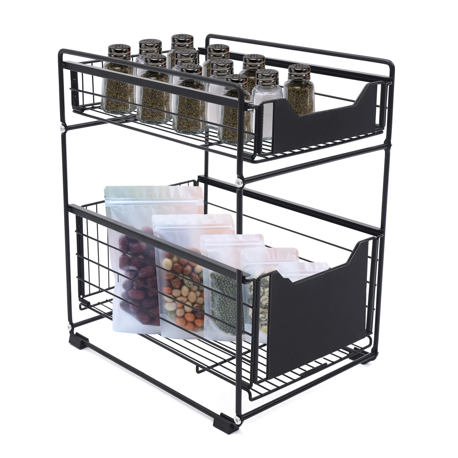 2 Tier Kitchen Organizer Wear-Resistant Storage Shelf With Smooth Edge Easy to Clean for Bedrooms/ Kitchens