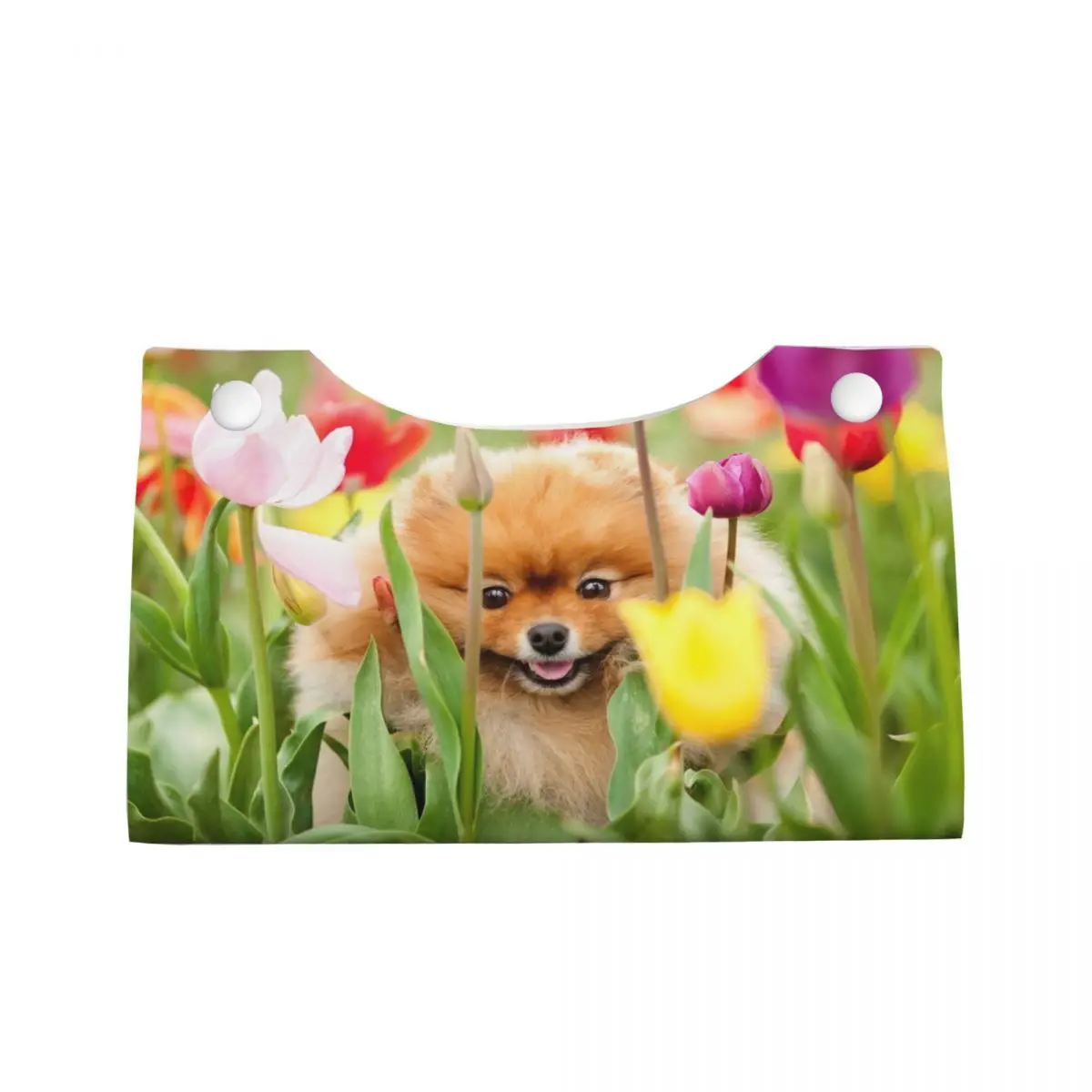 Custom Cute Pomeranian Dog Pet Print Tissue Box Holder Rectangular Spitz Puppy PU Leather Facial Tissue Box Cover for Car Home