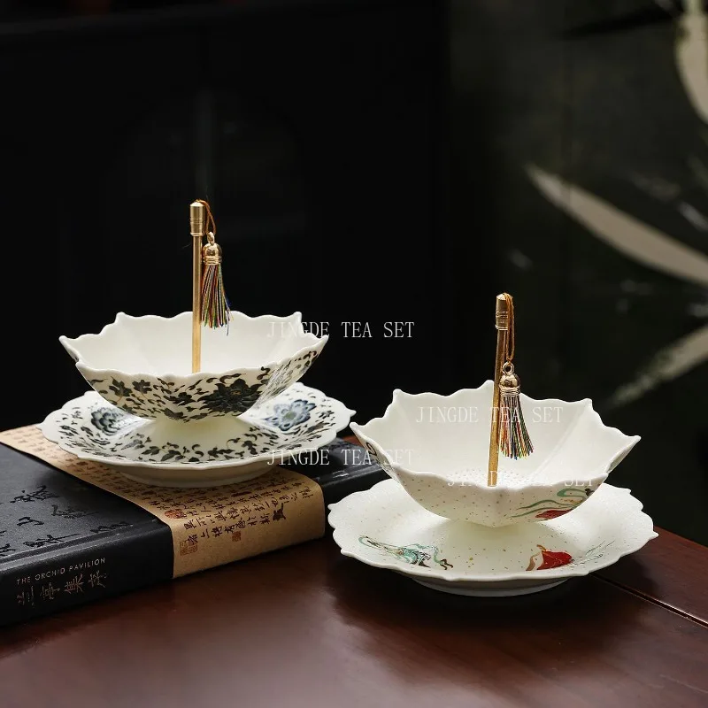 Umbrella‑Shaped Ceramic Tea Infuser Blue Floral Pattern Tea Strainer Base Decorative Tea Filter For Kung Fu Teaset Ceremony