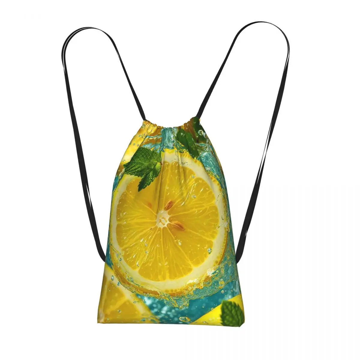 

Happy Water Slice Lemon Pattern Backpacks Casual Drawstring Bundle Pocket Sports Bag Book Bags for Travel School