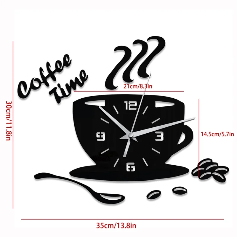 DIY Acrylic Wall Clock Modern Mute Coffee Time Clock Cup Shape Wall Sticker Hollow Numeral Clock