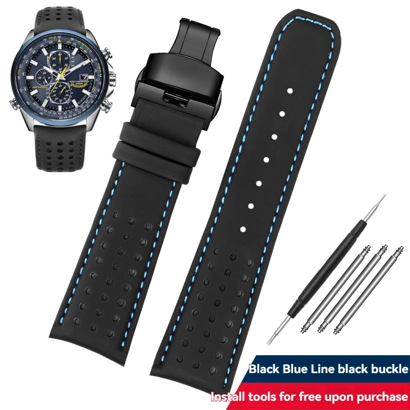 22mm 23mm Blue Angel Style Leather Watch Band for Citizen AT8020