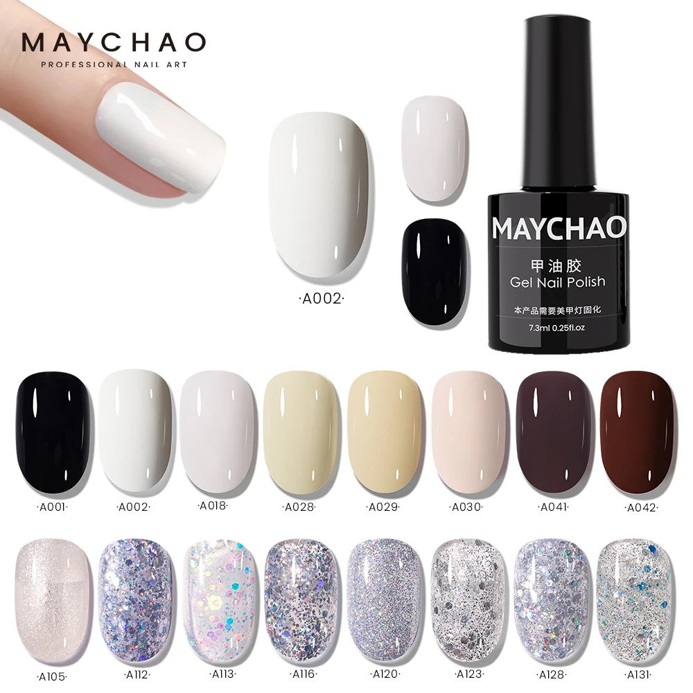 

MAYCHAO 7.3ml Gel Nail Polish 24 Colors Black White Sequin Series Semi-Permanent Varnish Soak Off UV LED Gel Varnishes Nails Art