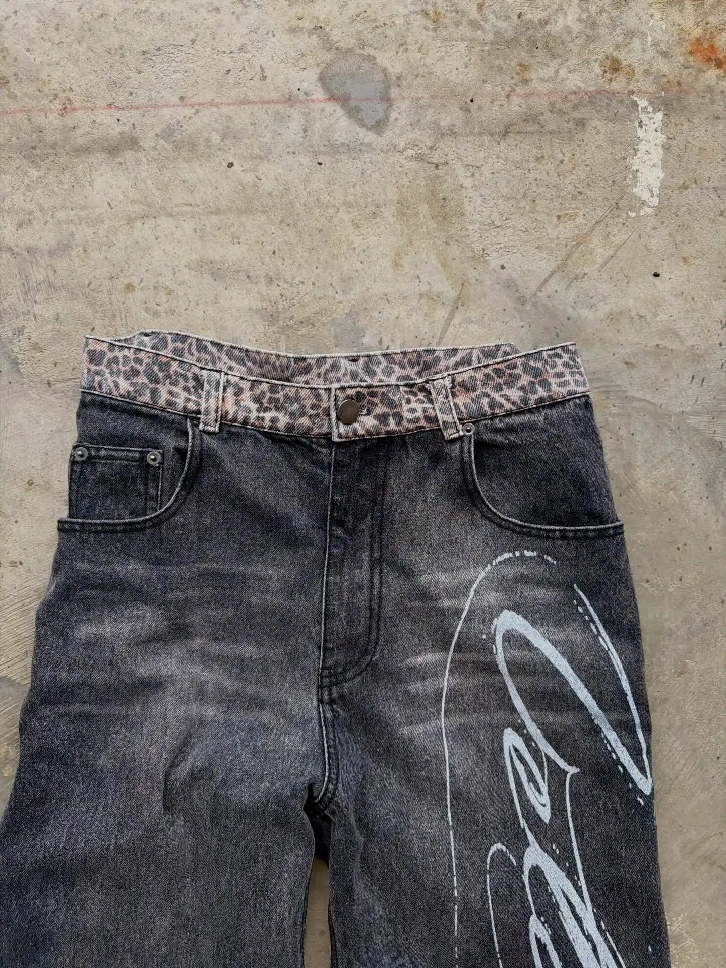 

Printed loose jeans retro low-waist hip-hop leopard print toe ripped jeans wide-leg pants 2K clothes men and women casual pants
