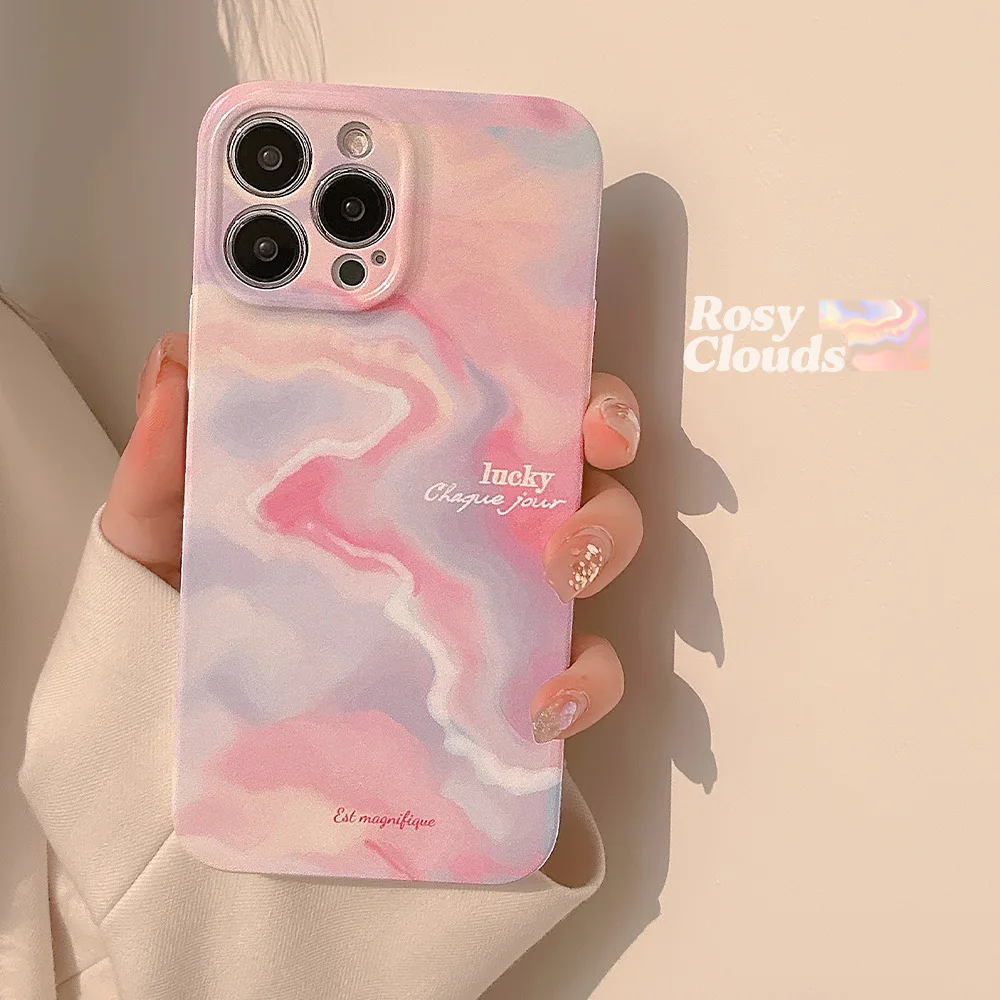 Beautiful personalized rosy clouds pattern protective case suitable for iPhone 15 14 13 12 11Pro Max Plus anti drop simple style