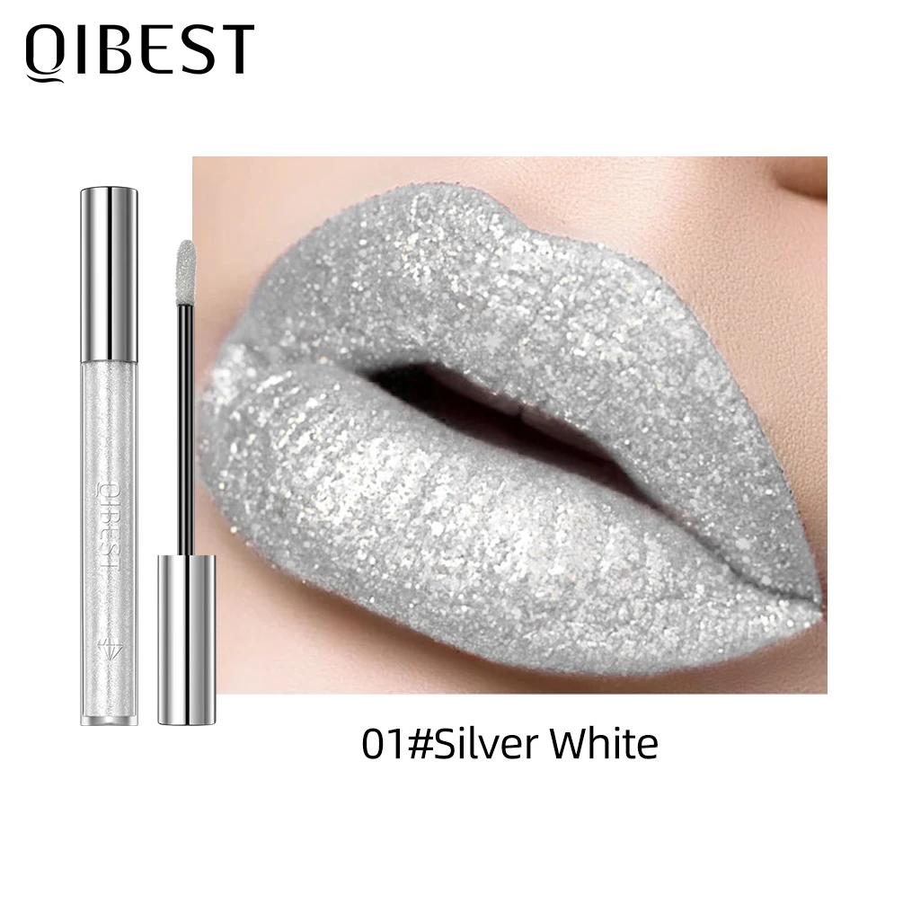 Lápiz labial líquido con purpurina de diamante, resistente al agua, de larga duración, brillo de labios brillante perla, maquillaje de tinte de esmalte de labios encantador de Metal para mujer