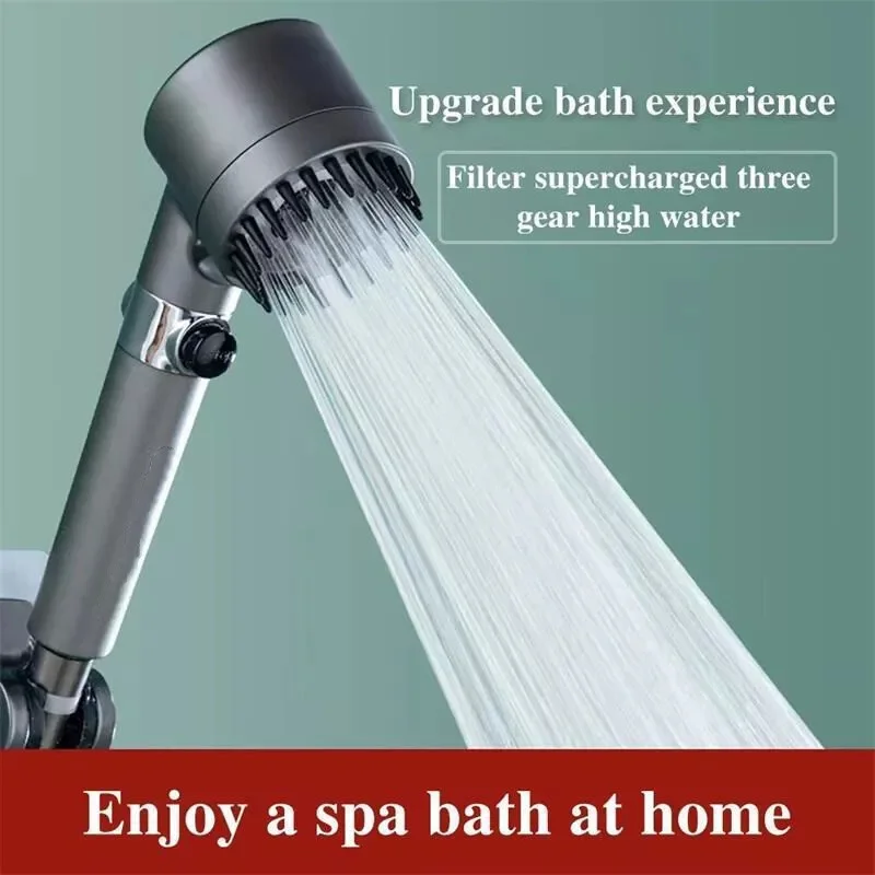 High Pressurized Filter Shower Head 3-mode Adjustable Spray With Massage Brush Rain Faucet Bathroom Accessories