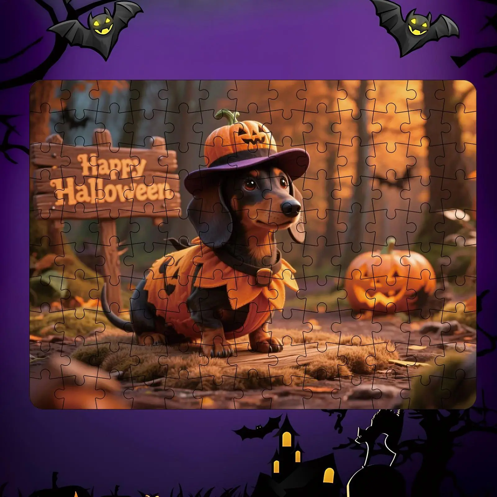할로윈 퍼즐 130피스 어린이용 퍼즐, 호박과 동물이 포함된 재미있고 어려운 가족 휴가용 할로윈 게임