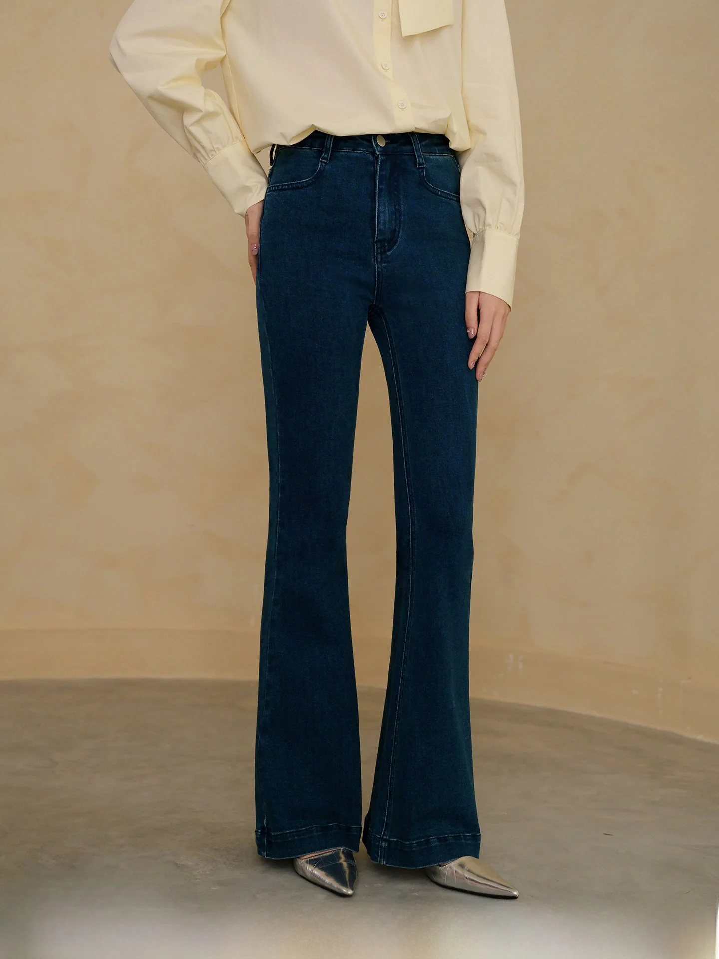 

XXNING Vintage High Waist Bell Bot Jeans Women's Loose Slimming Floor Length Trousers Autumn Winter New Sle Blue Denim