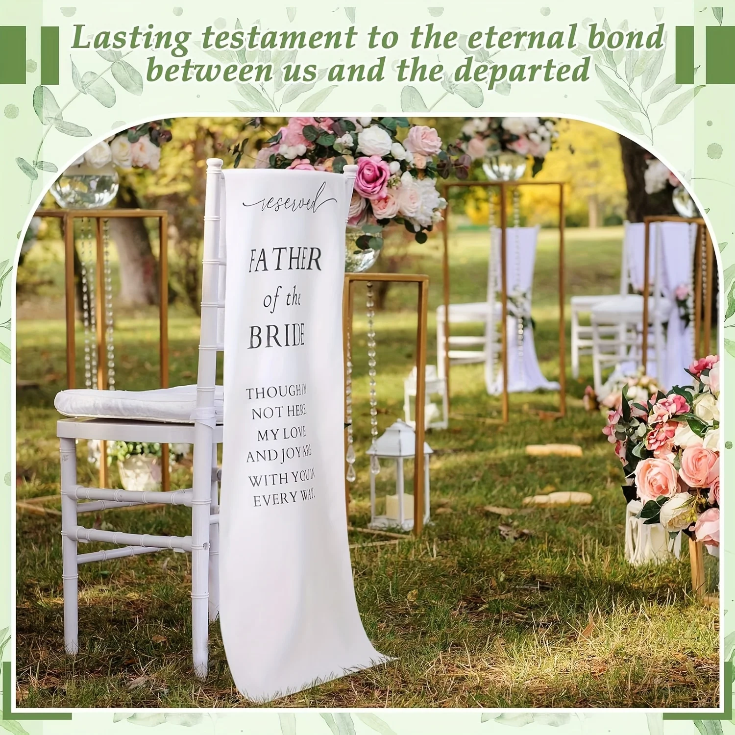 Father of the Bride Wedding Memorial Reserved Chair Sign Banner in Loving Memory of Parents Celebrating from Heaven Wedding view 2