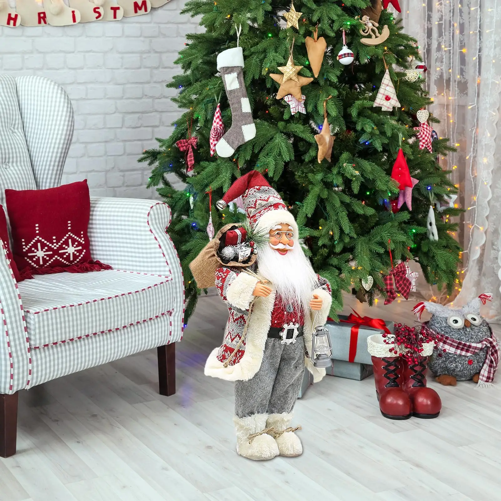 Christmas Santa Figurines 18 Inch Tabletop Figurine Standing Santa Claus Decoration Bag Included For Christmas Birthday Family