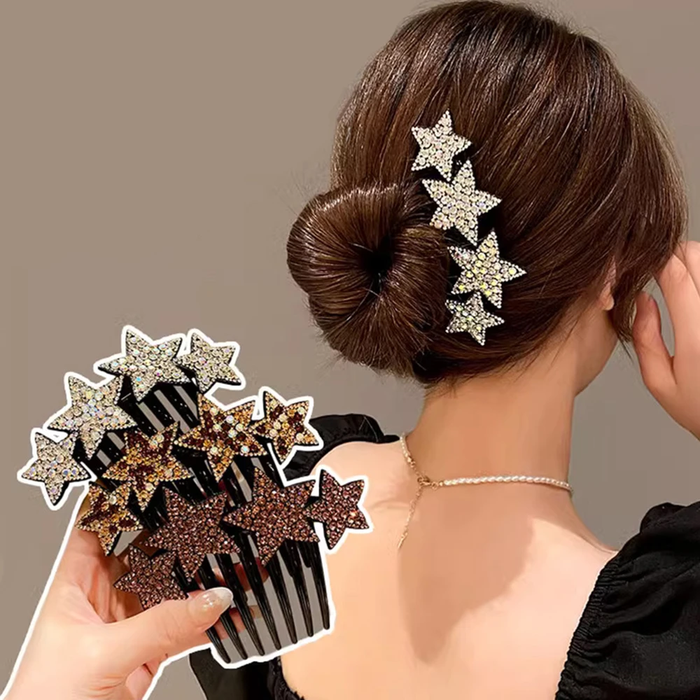 Pentagram Hair Comb Shiny Color Non-slip Hairpin Women Bangs Clip Hair Clips For Women Korean Rhinestone Hair Accessories Comb