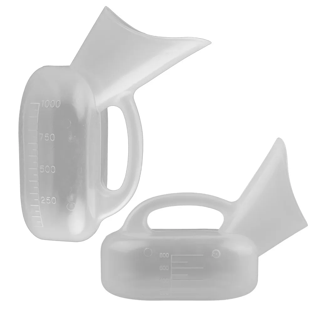 2Pcs Female Urinal Thickened Plastic Portable Chamber Pot Hospital Home Travel Graduated Pee Bottle 1000Ml Easy Grip
