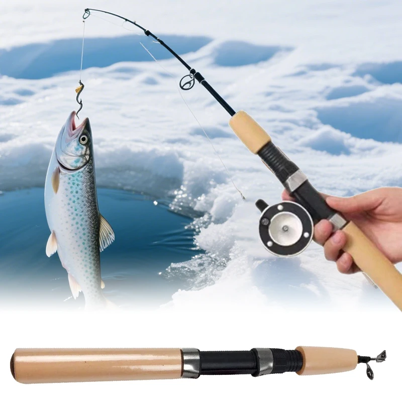 Caña de pescar en hielo telescópica de invierno, 55cm, 65cm, 75cm, caña de pescar en hielo portátil para invierno, cañas giratorias para aparejos de Pesca en hielo
