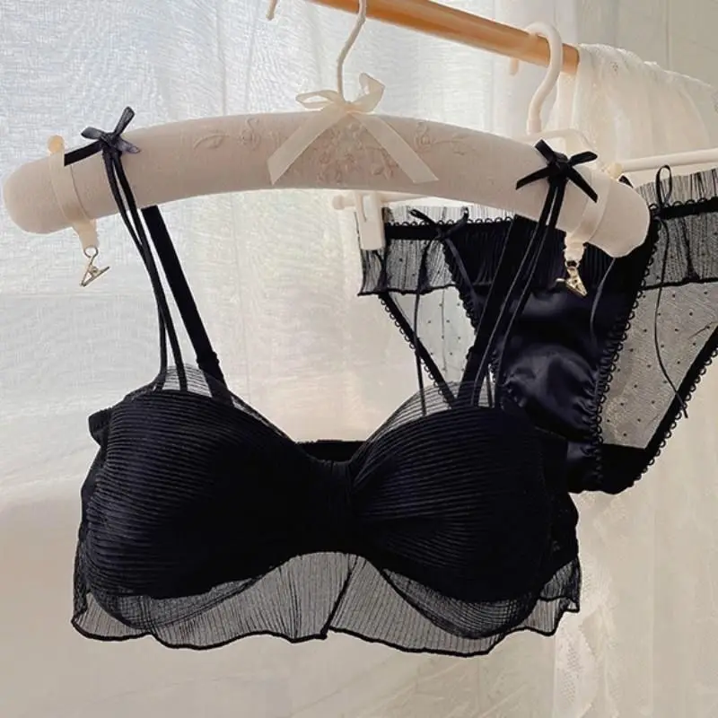 Sexy Pure Desire Women's Underwear Set Comfortable Thin No Steel Ring  Knot Gathered Chest Bra Cotton Lingerie