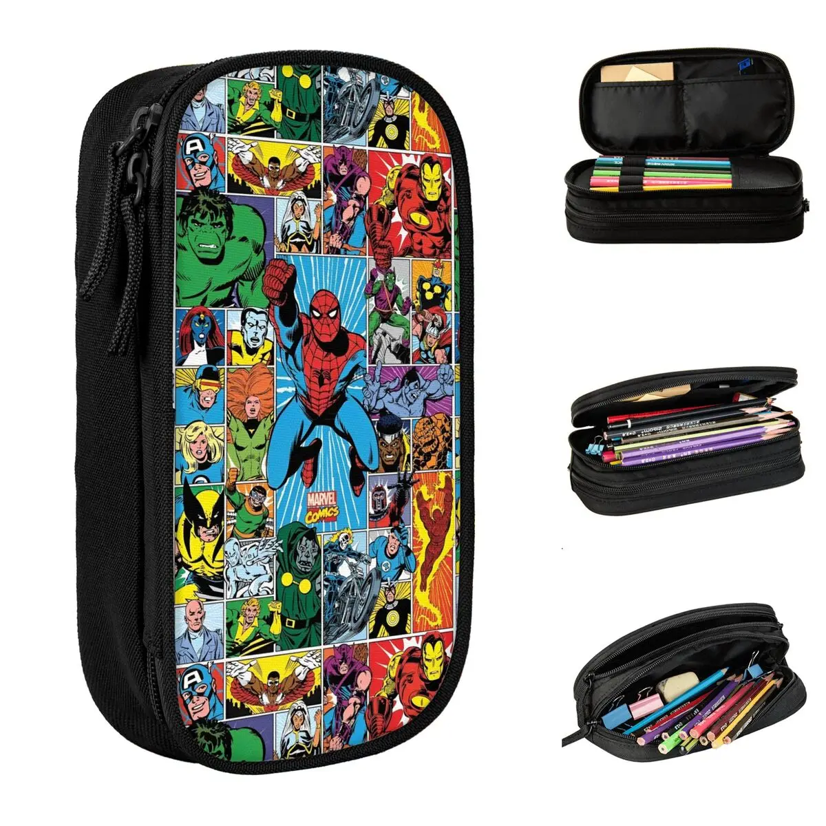 The Avengers Superhero Pencil Cases Spider-Man Iron Man Pen Box Pencil Bags Student Large Storage Zipper Pencilcases Stationery