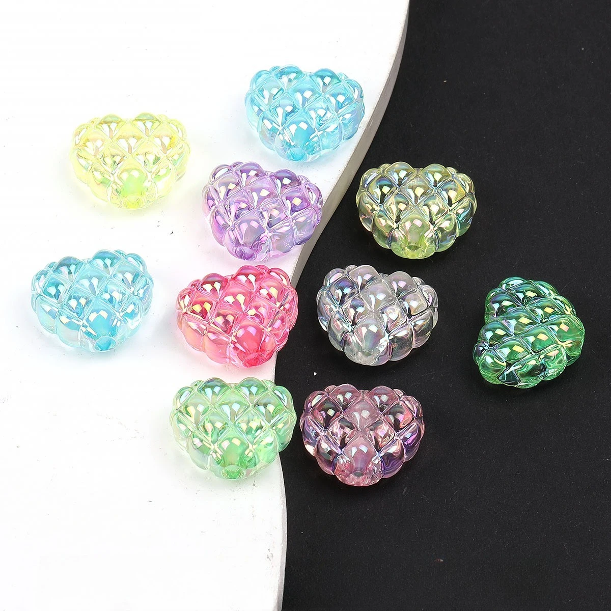 10pcs/20pcs Random Color Grid Heart Acrylic Beads Loose Beads For Jewelry Making DIY Accessories Bracelets Necklaces Earrings