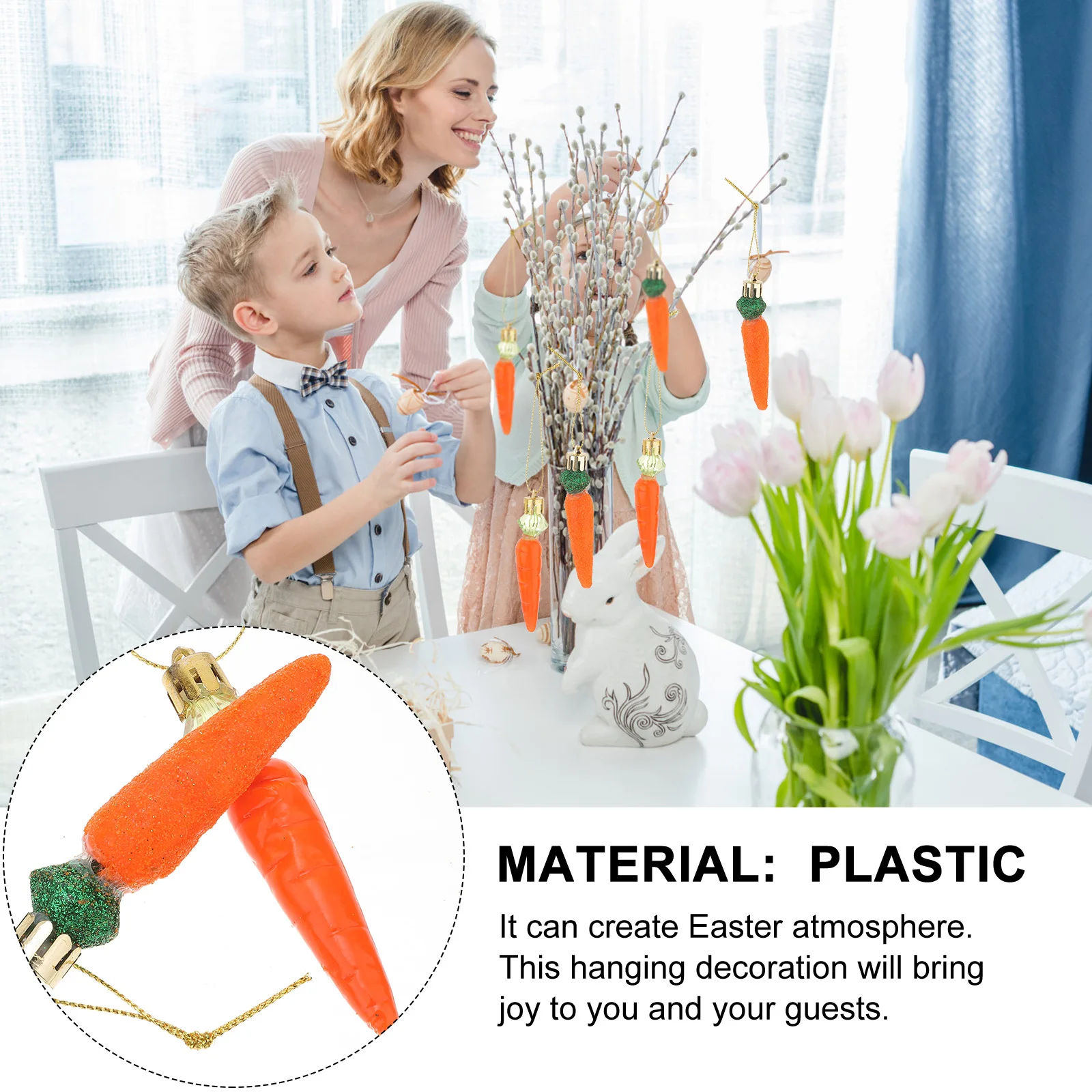 

12Pcs Easter Carrot Hanging Decorations Plastic Pendant Supplies for Home Garden Patio Bar Events