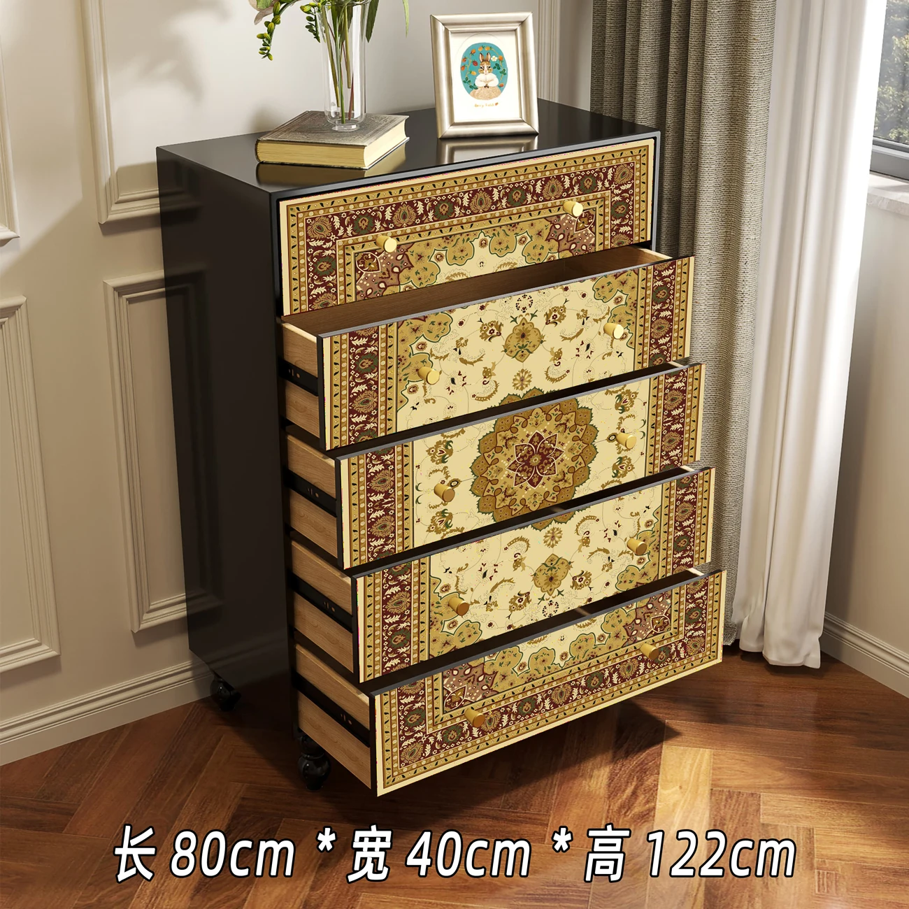 Household living room draw decorative cabinet high-end pattern pattern painted drawer cabinet