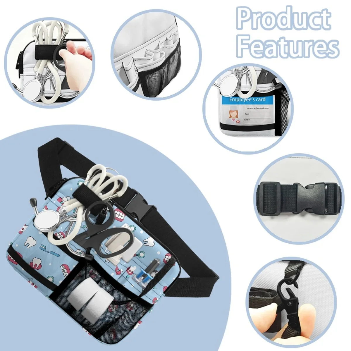 Enfermeira Fanny Packs para Mulheres, Cinto de Ferramentas, Sacos de Cintura, Bonito, Dente, Dental, Healthcare Print, Bolsa Organizadora para Dentistas, Novo, Navio da gota