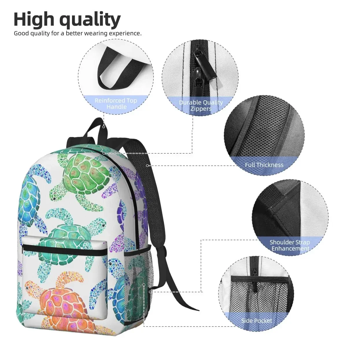 Watercolor Sea Vibrant Rainbow Turtle Backpack Daypack Large Capacity Boys Girls BookBag School Bag Shoulder Bags for Men Women