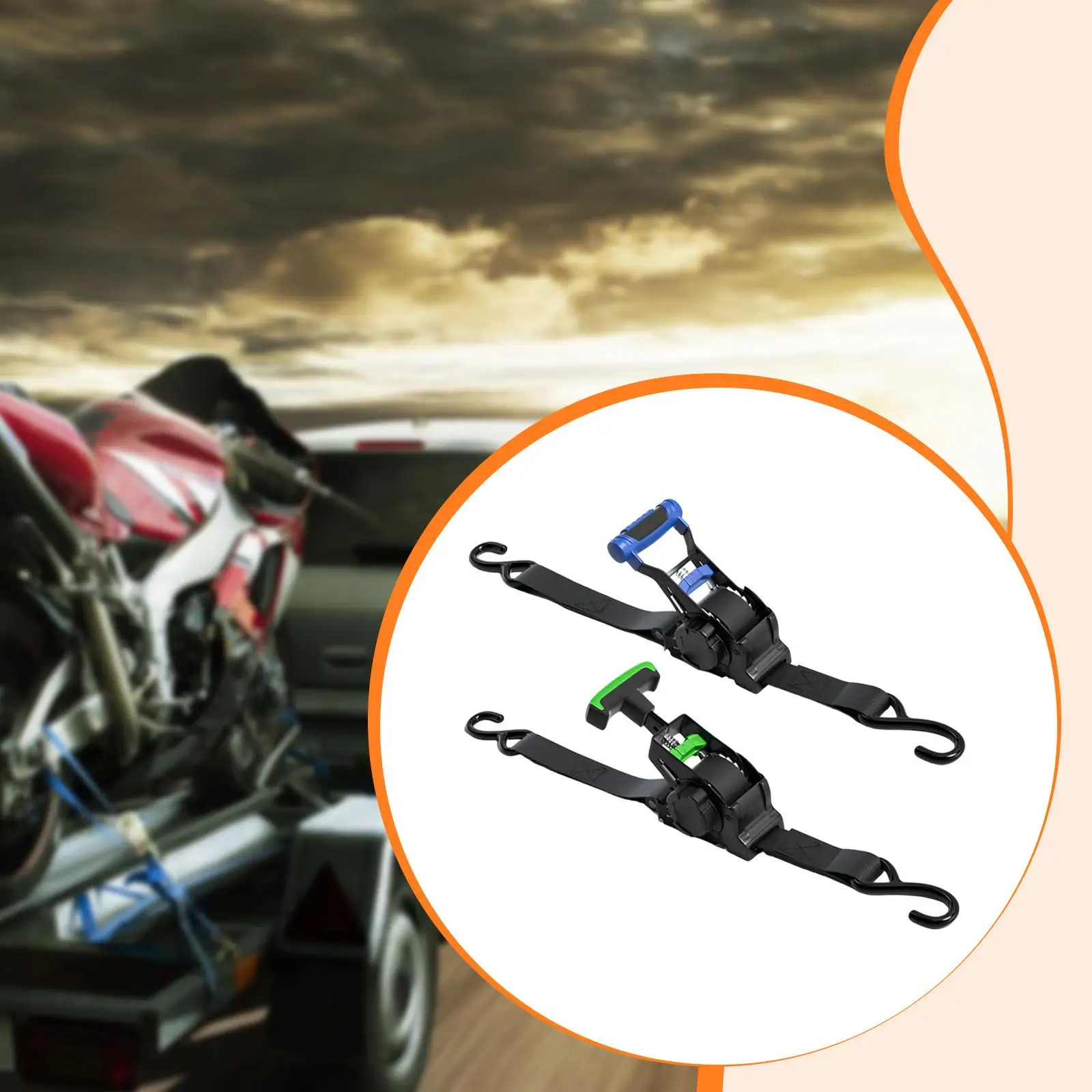 Sangle d'arrimage à cliquet réglable en nylon haute résistance avec boucle de fermeture rapide pour le transport de motos, camions et remorques