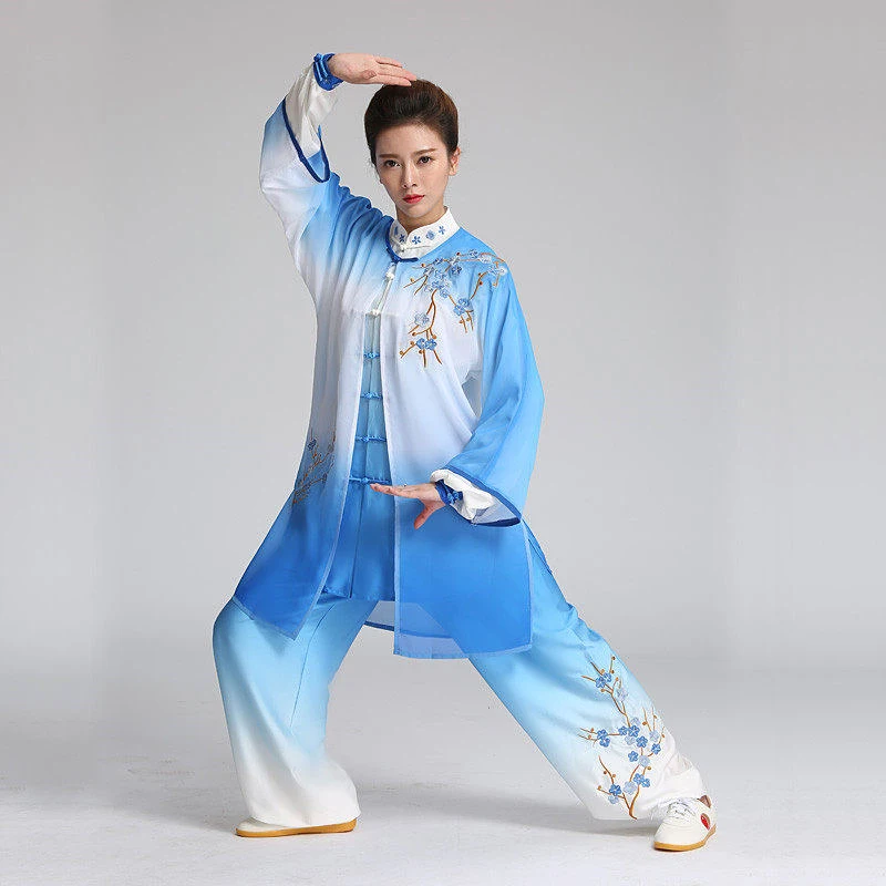 Women's Unisex Tai Chi Suit New Arrival 100% Silk Plum Blossom Embroidery Performance & Competition Wear