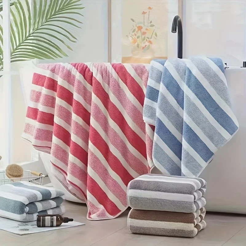 8 Piece Durable Decorative Two Tone Striped Towel Set Ultra Soft Lint Free Breathable Skin Friendly Quick Drying High Absorbency