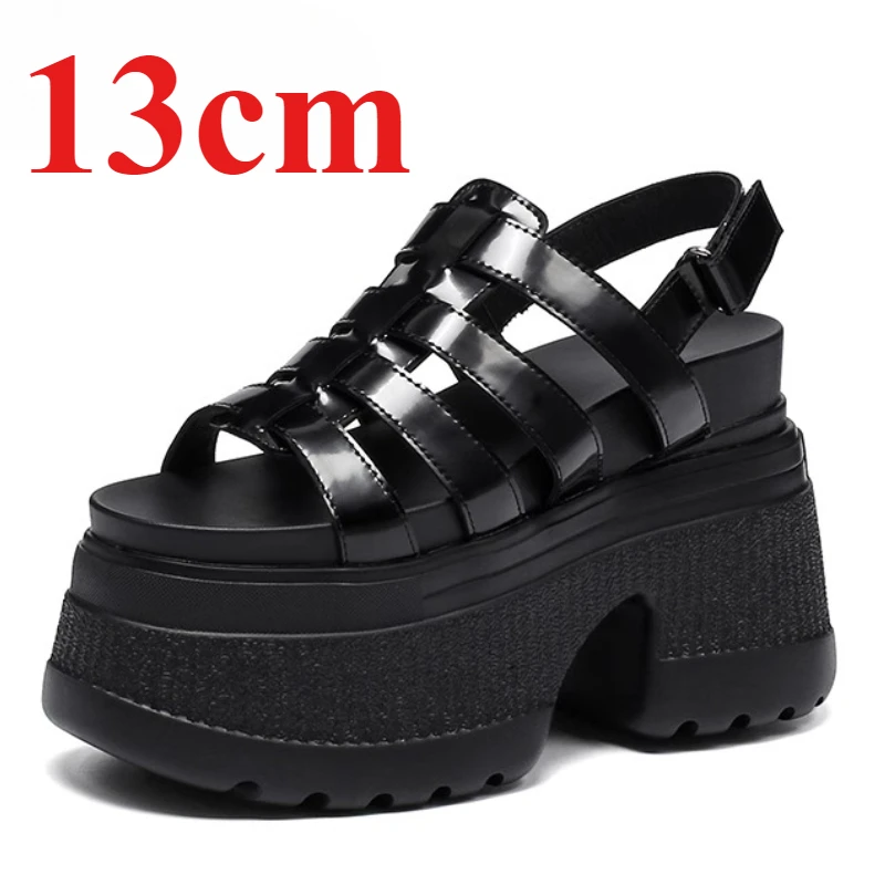 Summer Dress Sandals Shoes Women's 13cm Thick Bottom Genuine Leather Sandals Comfortable Waterproof Platform Casual Beach Shoes
