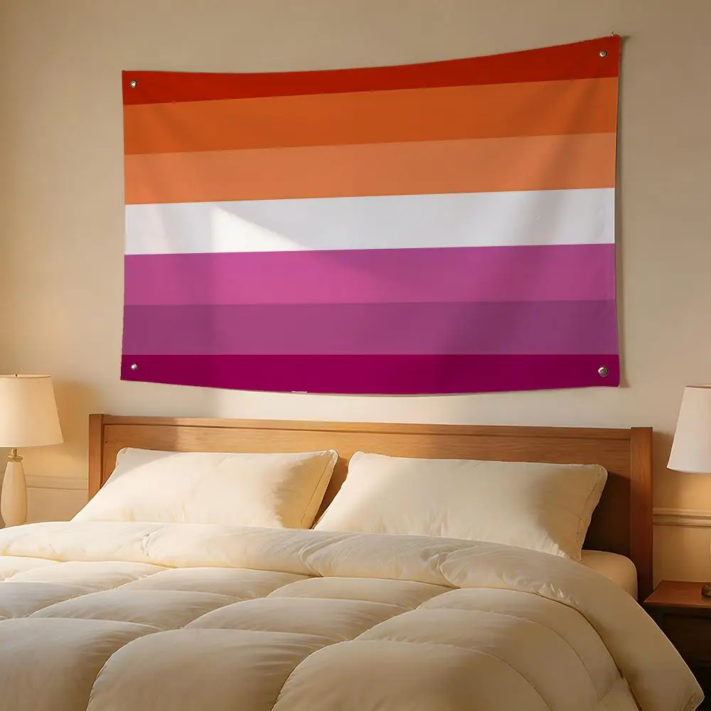 Orange Pink Lesbian Pride Flags Outdoor Camping Party Flags Wall Hanging Art Home Decor