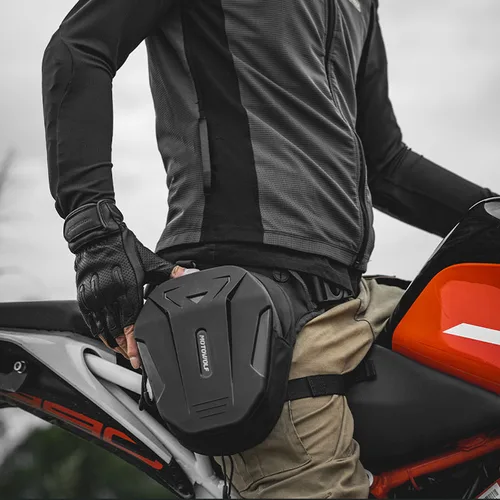 Imagen 2 del producto Bolsa de motocicleta para hombre, Bolsa lateral para pierna de motocicleta, carcasa dura de EVA, riñonera para teléfono para hombre, riñonera para pierna, riñonera con cinturón
