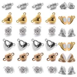 5pcsMagnetic Connected Clasps Heart Round Metal Magnet Clasp Charms End Caps For Diy Jewelry Making Couple Bracelet Necklace