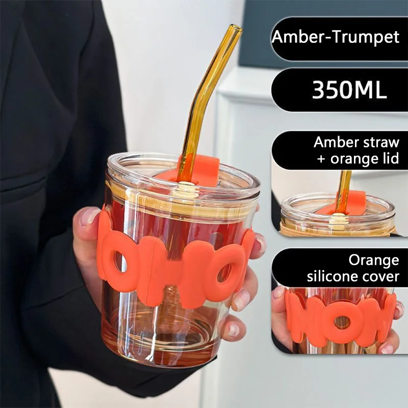 350/450ml Portable Juice Cup Stainless Steel Thermal Glasses Reusable Glass With Lid and Straw Kawaii Cups Cute Mug Drinkware