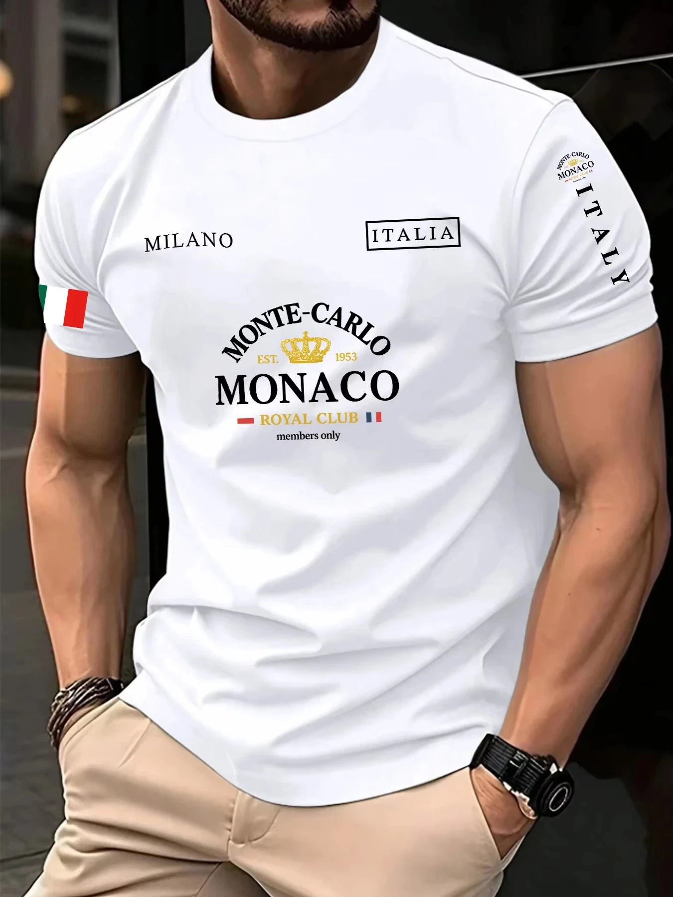 2026 New Best-selling Monaco Letter Flag Print Cotton Men's and Women's T-Shirt - Casual Loose-Fitting Street Short Sleeve