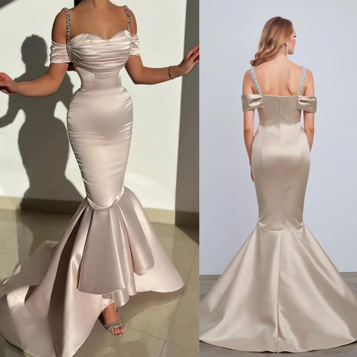 

2025 Enchanting Mermaid Ball Dress Sweetheart Sparkling Diamond Off Shoulder Ruffle Saudi Evening Dress Custom Robe