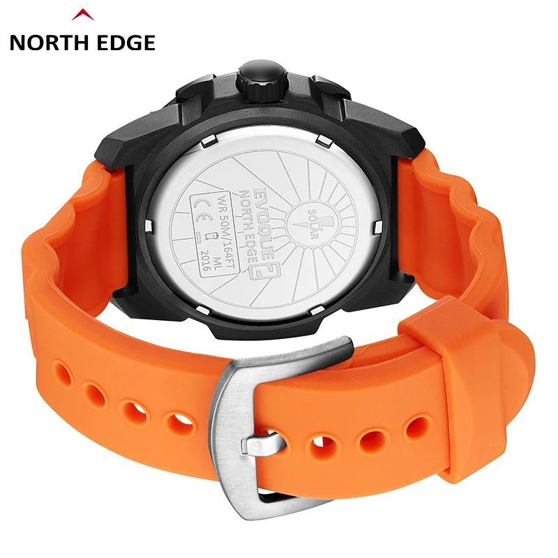 NORTH EDGE Solar Powered Quartz Watch Men EVOQUE2 Sports Pilot Watches Luminous 50M Waterproof Watches for Man Relogio Masculino