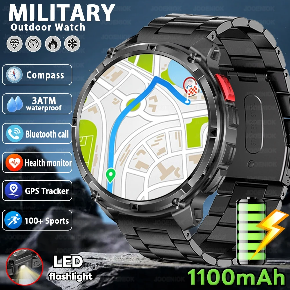 

1100mAh Outdoor Smart Watch Men 1.7-inch Large Display GPS Sports 3ATM Waterproof Bluetooth Call Compass Military Smartwatches