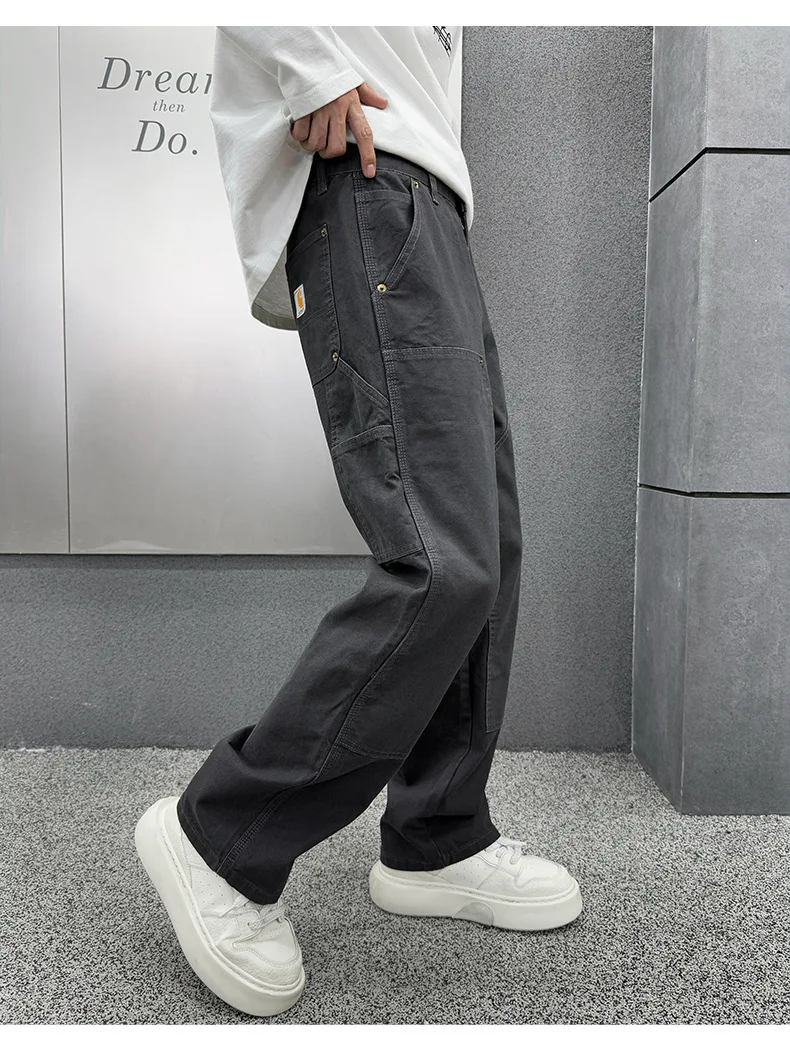 Men Women Cargo Work Pants Loose Fit Multi Pocket Cotton Twill Utility Trousers Streetwear Rugged Outdoor Unisex