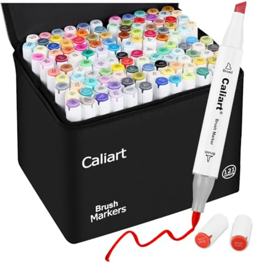 

Alcohol Markers Brush Tip - 121 Colors Dual Tip Art Markers Set for Adult Coloring Books Artist Drawing Illustration Sketching